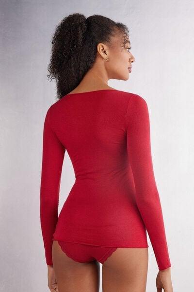 Red Long-Sleeve Cashmere Top, Red, medium
