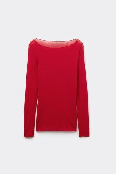Red Long-Sleeve Cashmere Top, Red, large image number 4