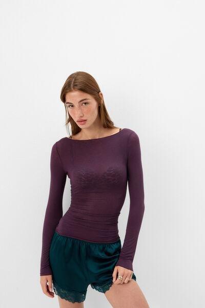 Purple Boat Neck Modal Cashmere Ultralight Top, 5601_198K, large image number 1