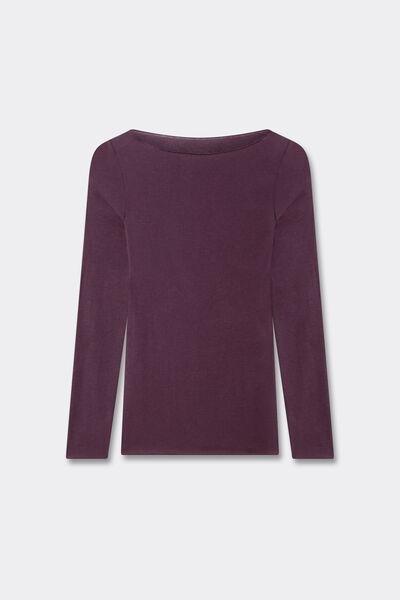 Purple Boat Neck Modal Cashmere Ultralight Top, 5601_198K, large image number 3
