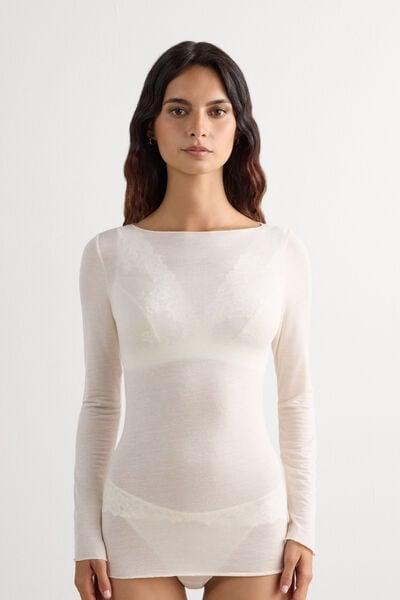 White Boat Neck Top, Vanilla, large image number 3