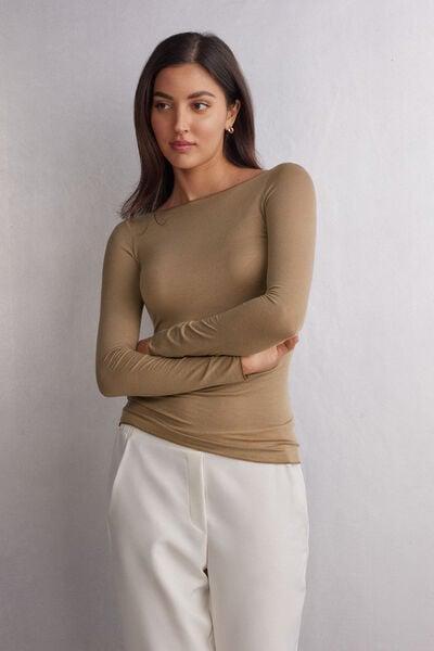 Brown Boat Neck Top, , large image number 1