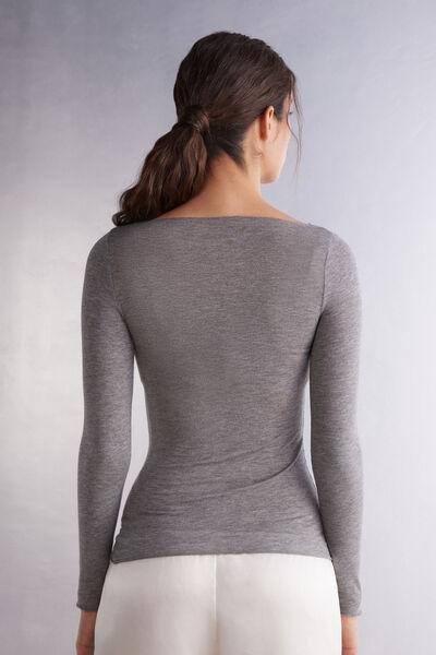 Grey Boat Neck Modal Cashmere Ultralight Jumper, , large image number 3