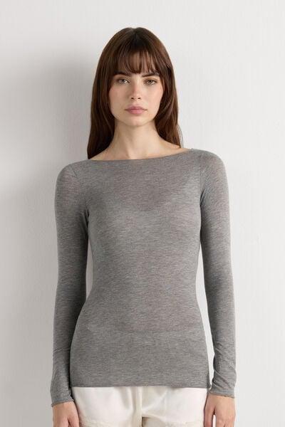Grey Boat Neck Top, 5601_456J, large image number 3