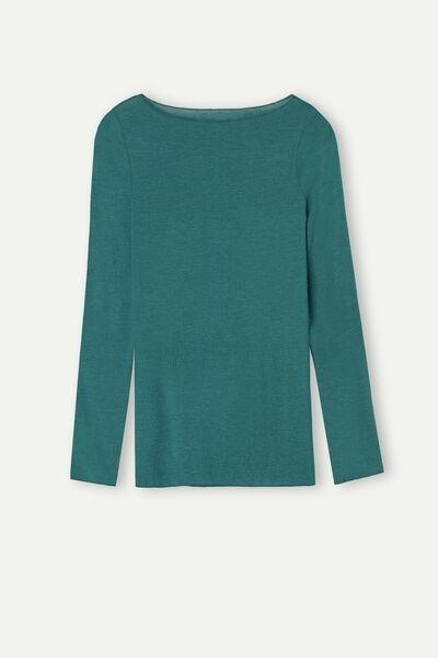 Green Boat Neck Modal Cashmere Ultralight Jumper, , large image number 2