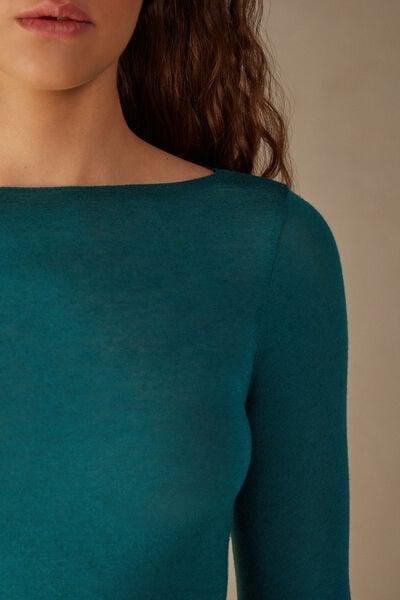 Green Boat Neck Modal Cashmere Ultralight Jumper, No Colour, large image number 5