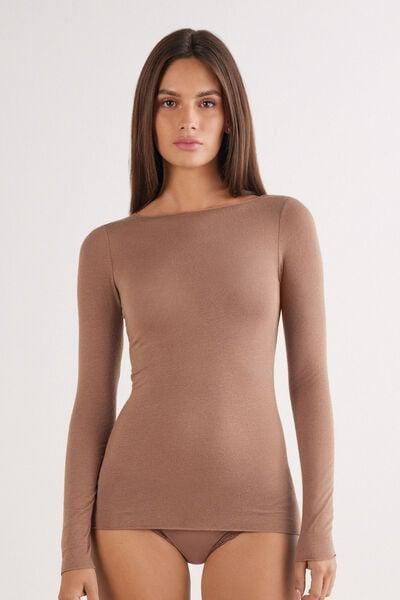 Caramel Boat Neck Modal Cashmere Ultralight Blouse, , large image number 0