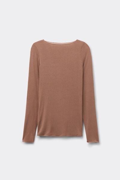 Caramel Boat Neck Modal Cashmere Ultralight Blouse, , large image number 2