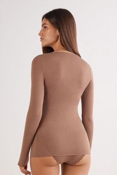 Caramel Boat Neck Modal Cashmere Ultralight Blouse, , large image number 3