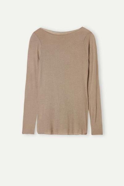 Brown Boat Neck Modal Cashmere Jumper, , large image number 2
