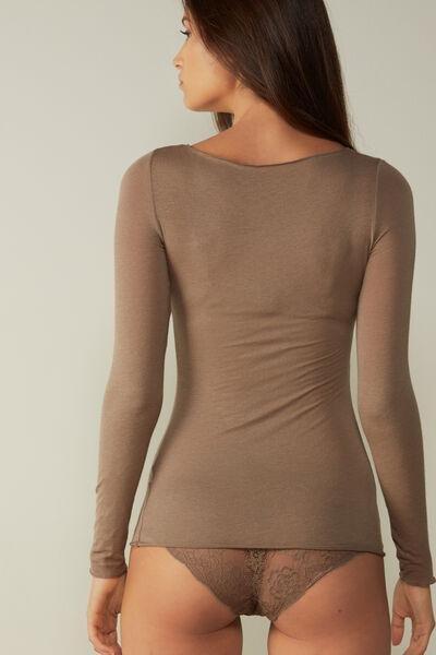 Brown Boat Neck Modal Cashmere Jumper, , large image number 3