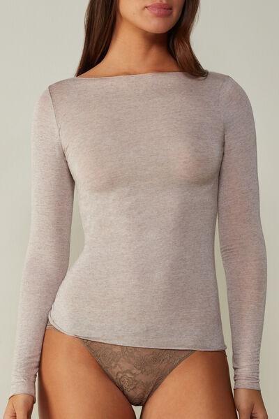 Beige Boat Neck  Modal Cashmere Ultralight Jumper, , large image number 1
