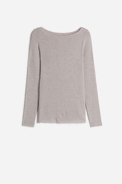 Beige Boat Neck  Modal Cashmere Ultralight Jumper, , large image number 4