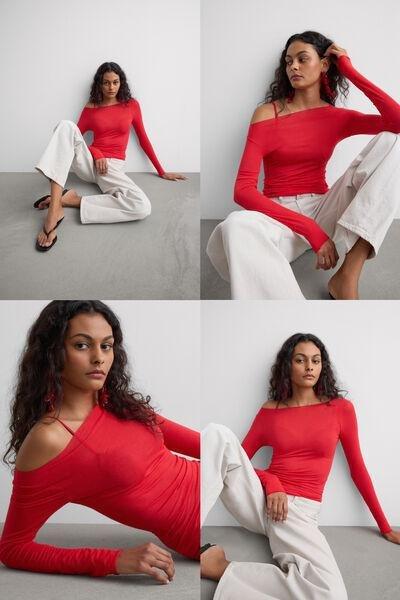 Red Boat Neck Modal Cashmere Ultralight Jumper, 5601_845J, large image number 0