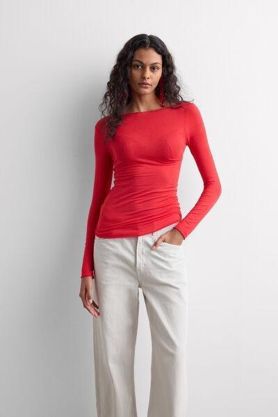 Red Boat Neck Modal Cashmere Ultralight Jumper, 5601_845J, large image number 1