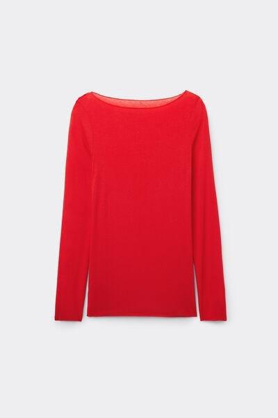Red Boat Neck Modal Cashmere Ultralight Jumper, 5601_845J, large image number 3