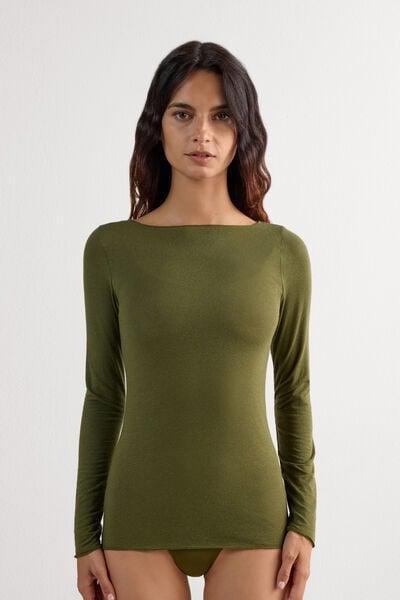 Green Ultralight Boat-Neck Cashmere top, 5601_848J, large image number 3