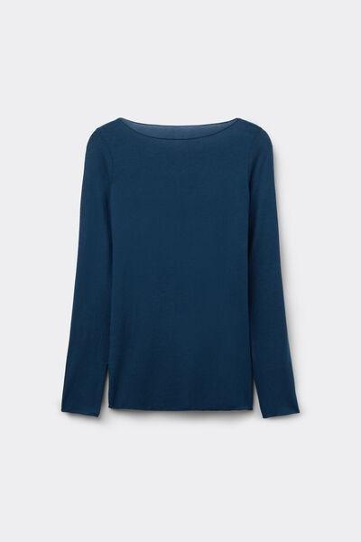 Blue Boat Neck Modal Cashmere Ultralight Top, 5601_937J, large image number 5