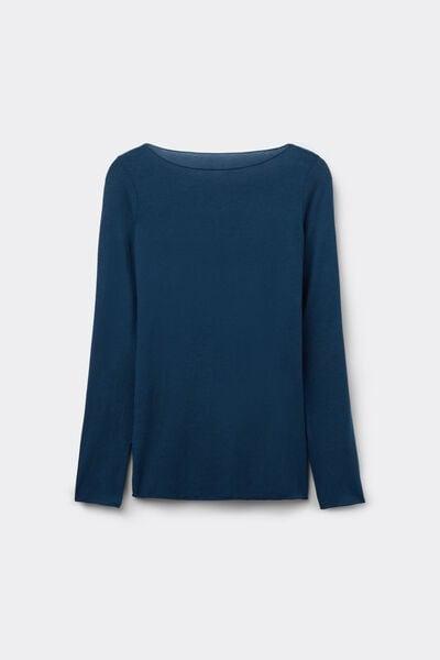 Blue Boat Neck Modal Cashmere Ultralight Top, 5601_937J, large image number 6