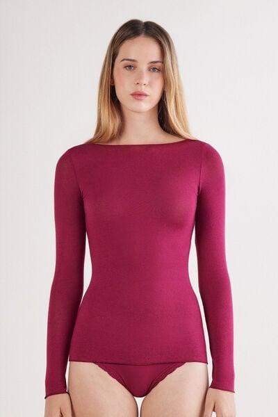 Pink Boat Neck Modal Cashmere Ultralight Top, 5601_940J, large image number 3