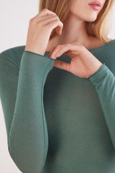 Green Boat Neck Modal Cashmere Ultralight Top, 5601_941J, large image number 10