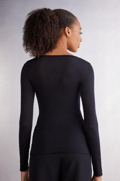 Black Long-Sleeved Scoop-Neck Top, , large image number 3