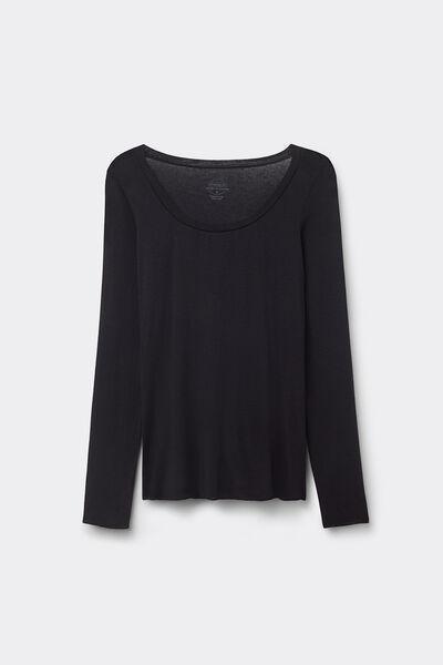 Black Long-Sleeved Scoop-Neck Top, Black, large image number 5