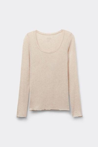 Beige Long-Sleeved Scoop-Neck Top, 5601_036K, large image number 3