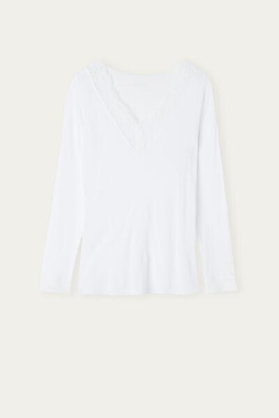 White Modal Cashmere Long Lace Shirt, , large image number 5