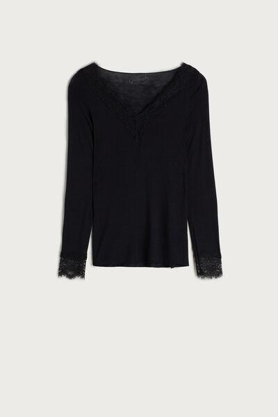 Black Modal Cashmere Ultralight Long Lace Shirt, , large image number 4