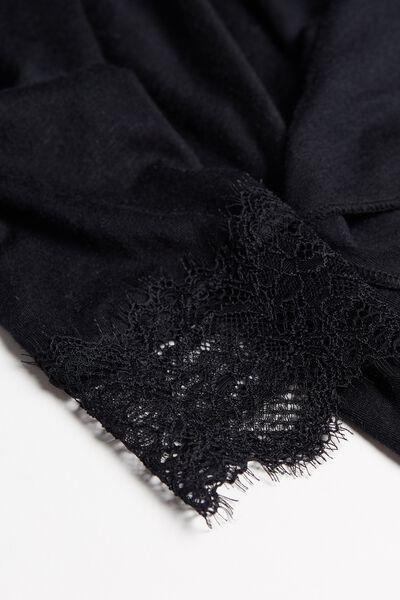 Intimissimi - Black Modal Cashmere Ultralight Long Lace Shirt