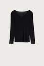 Intimissimi - Black Modal Cashmere Ultralight Long Lace Shirt