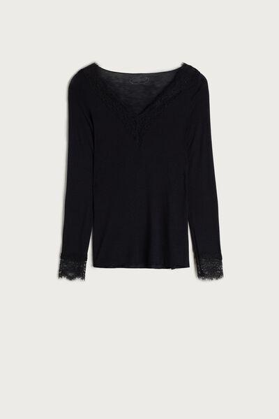 Black Modal Cashmere Ultralight Long Lace Shirt, , large image number 9