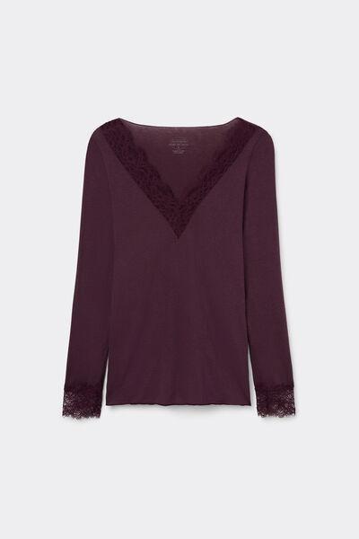 Burgundy Modal Cashmere Ultralight Long Lace Top, 5601_028K, large image number 2