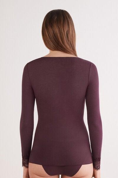 Burgundy Modal Cashmere Ultralight Long Lace Top, 5601_028K, large image number 3
