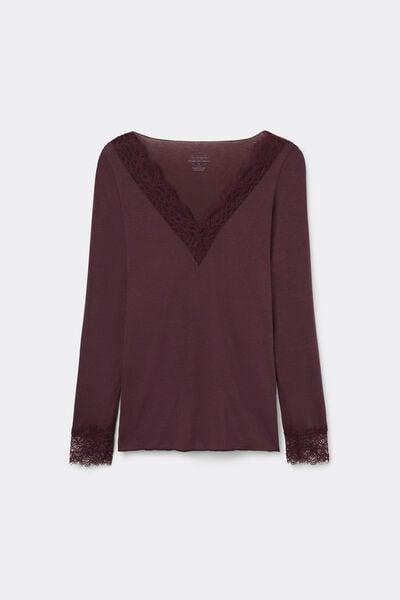 Burgundy Modal Cashmere Ultralight Long Lace Top, 5601_028K, large image number 7