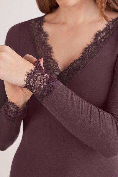 Burgundy Modal Cashmere Ultralight Long Lace Top, 5601_028K, large image number 10
