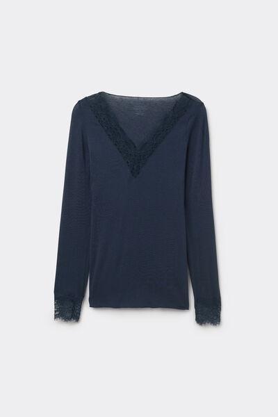 Intimissimi - Blue Modal Cashmere Ultralight Long Lace Shirt