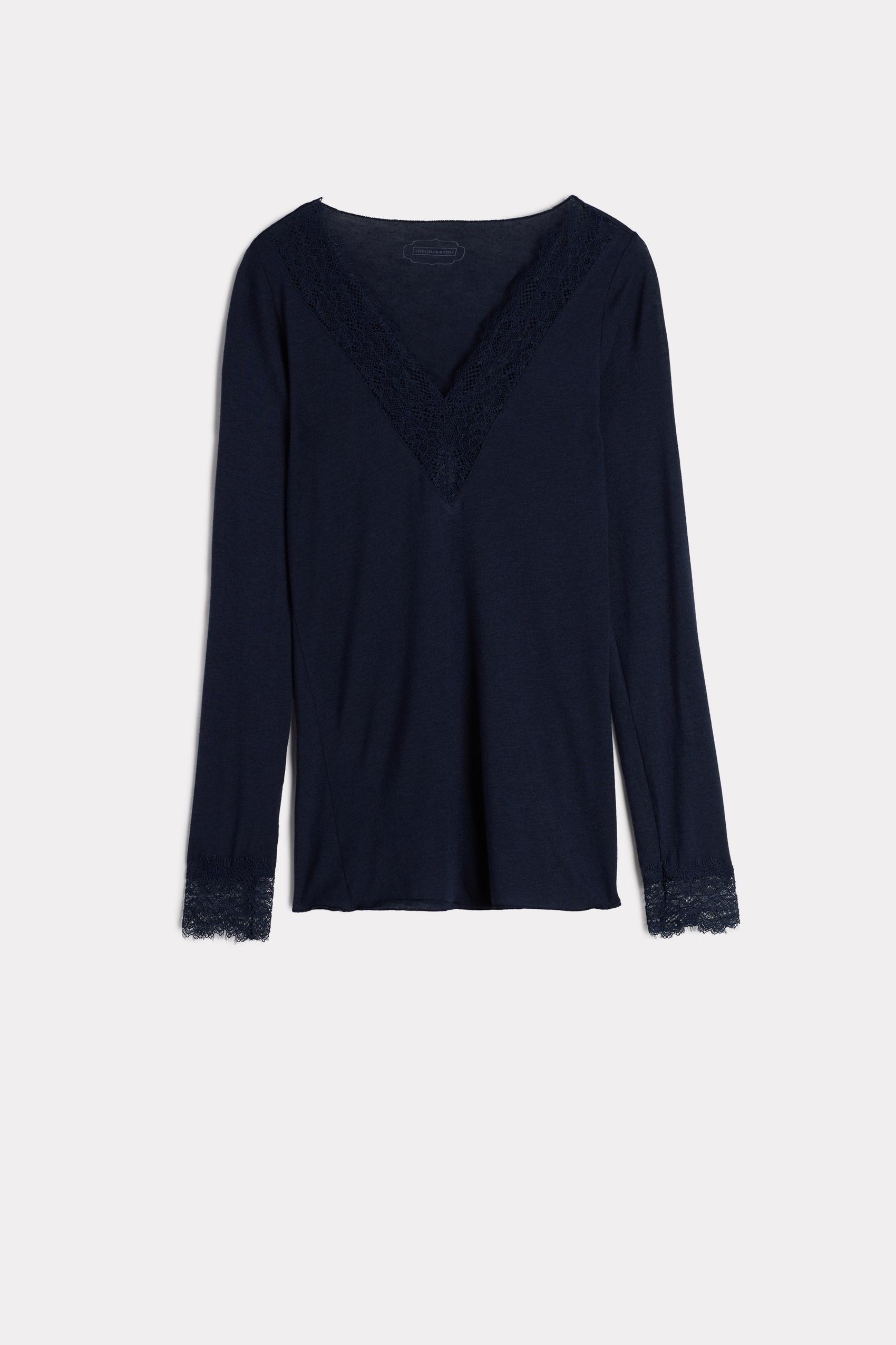 Intimissimi - Blue Modal Cashmere Ultralight Long Lace Shirt