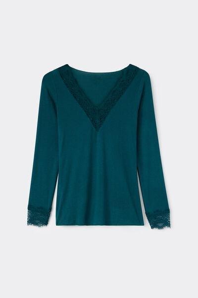 Green Modal Cashmere Ultralight Long Lace Shirt, 5601_187K, large image number 2