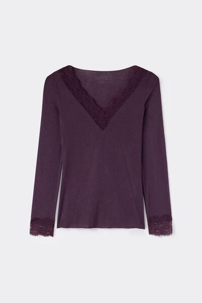 PURPLE Modal Cashmere Ultralight Long Lace Shirt, 5601_198K, large image number 2