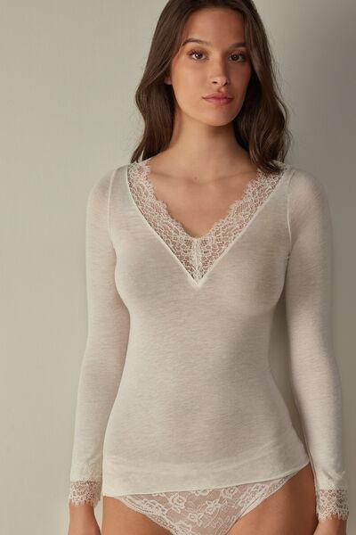 Intimissimi - White  Modal Cashmere Ultralight Long Lace Shirt