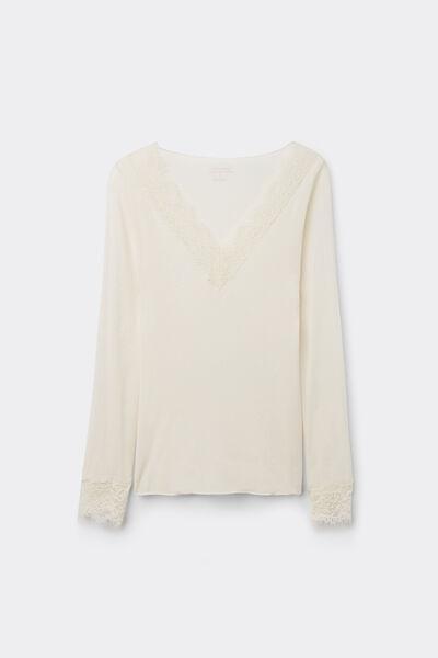 Intimissimi - White  Modal Cashmere Ultralight Long Lace Shirt