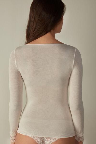 Intimissimi - White  Modal Cashmere Ultralight Long Lace Shirt