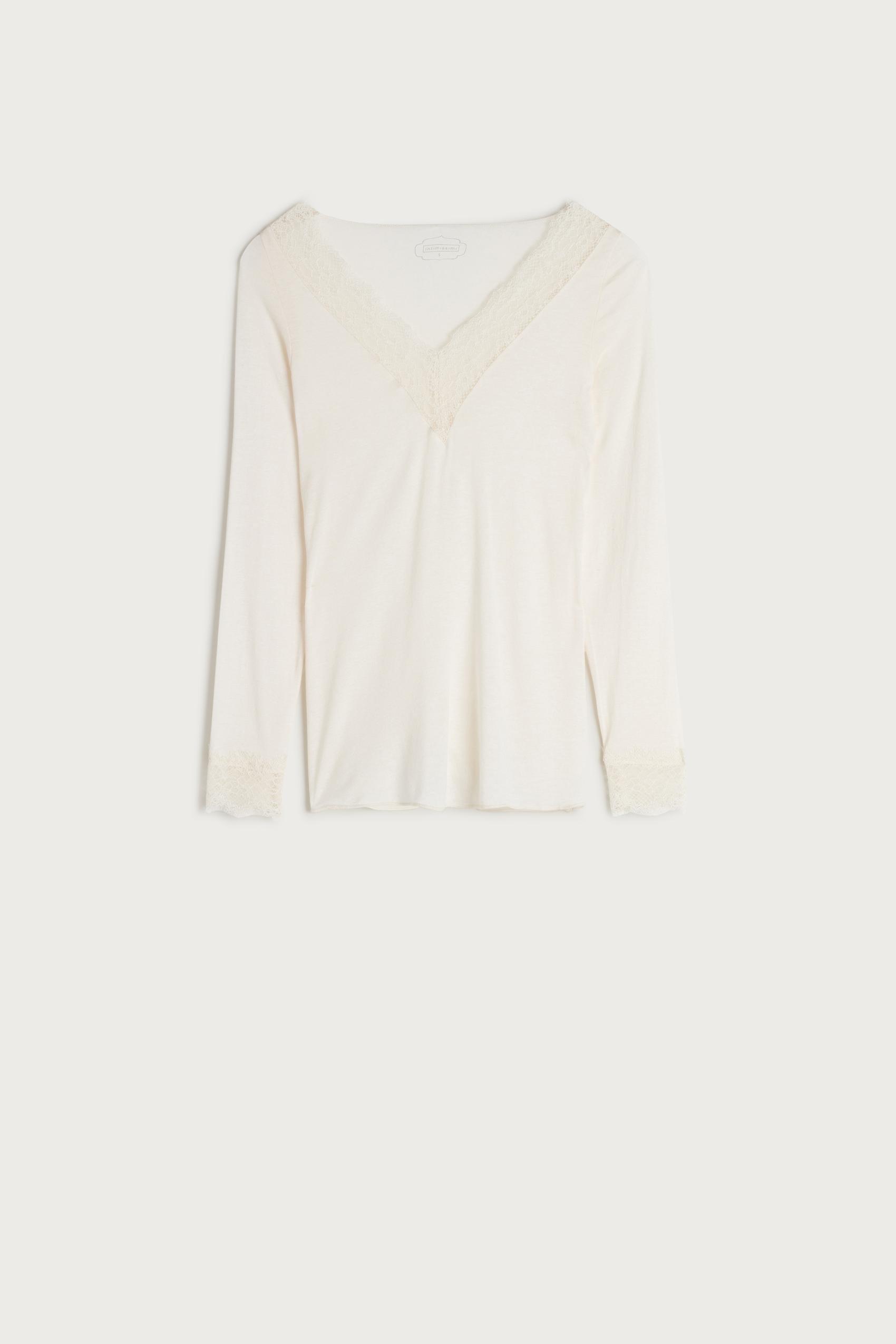 Intimissimi - White  Modal Cashmere Ultralight Long Lace Shirt