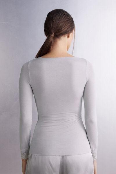 Grey Lace-Trimmed Long-Sleeved Top, , large image number 3