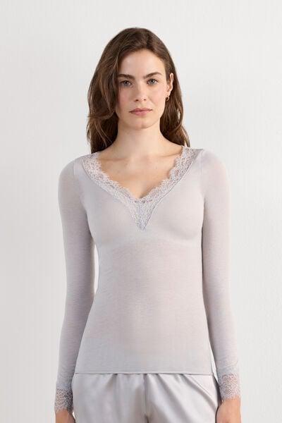 Grey Lace-Trimmed Long-Sleeved Top, 5601_347J, large image number 3