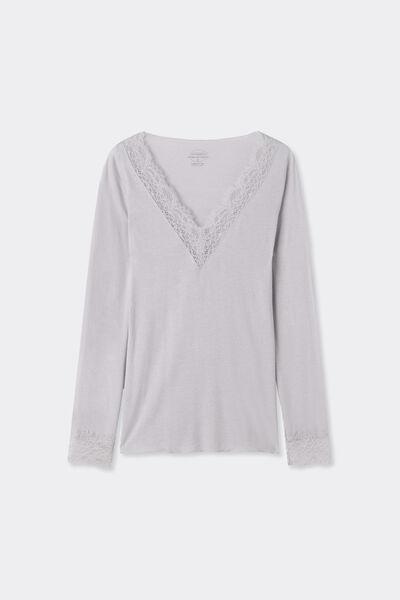 Grey Lace-Trimmed Long-Sleeved Top, 5601_347J, large image number 5