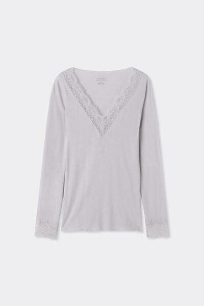 Grey Lace-Trimmed Long-Sleeved Top, 5601_347J, large image number 8