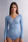 Intimissimi - Blue Long-Sleeved Lace Shirt Made Of Modal And Cashmere Ultralight